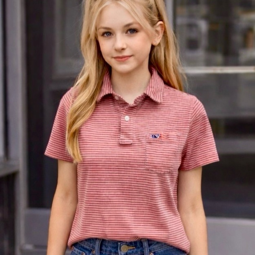 Vineyard Vines Girls Coral Thin Stripe Polo Size M